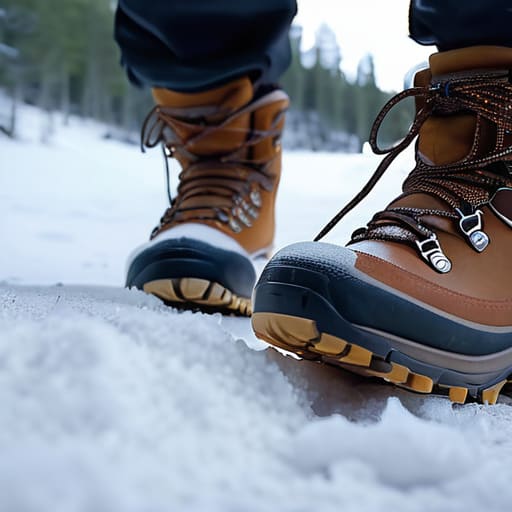 Person walking in the snow safely.